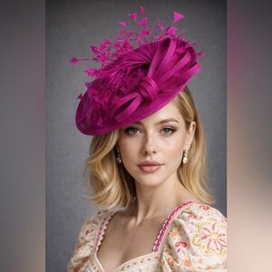 Kentucky Derby Hat Fuchsia Statement Feather Fascinator Oaks Race Day Headpiece